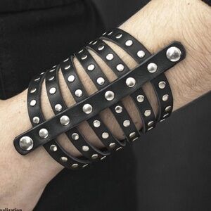New! Stud unique wide Leather cuff bracelet wristband for women